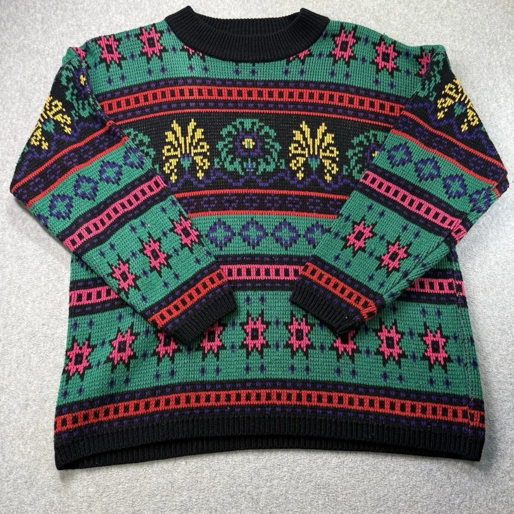 Vintage Jamie Scott Sweater‎ Knit 80s Colorful Geometric Pattern Korea M